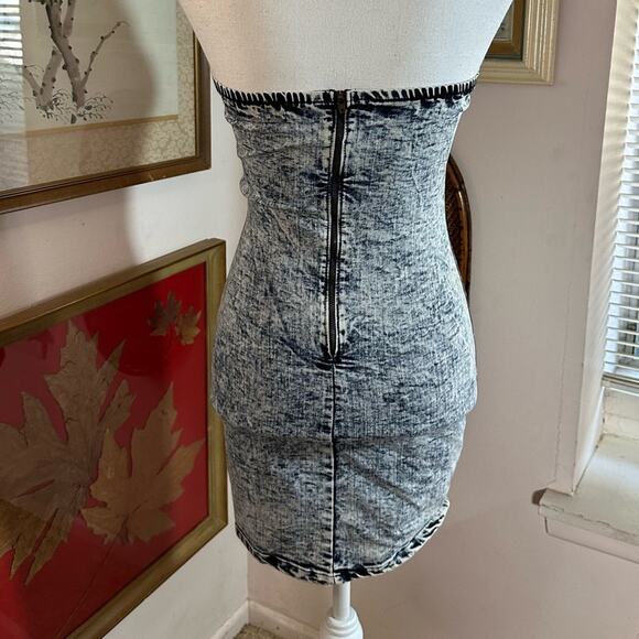 Women’s Denim Mini Strapless Dress By Vibrant - Picture 2 of 5